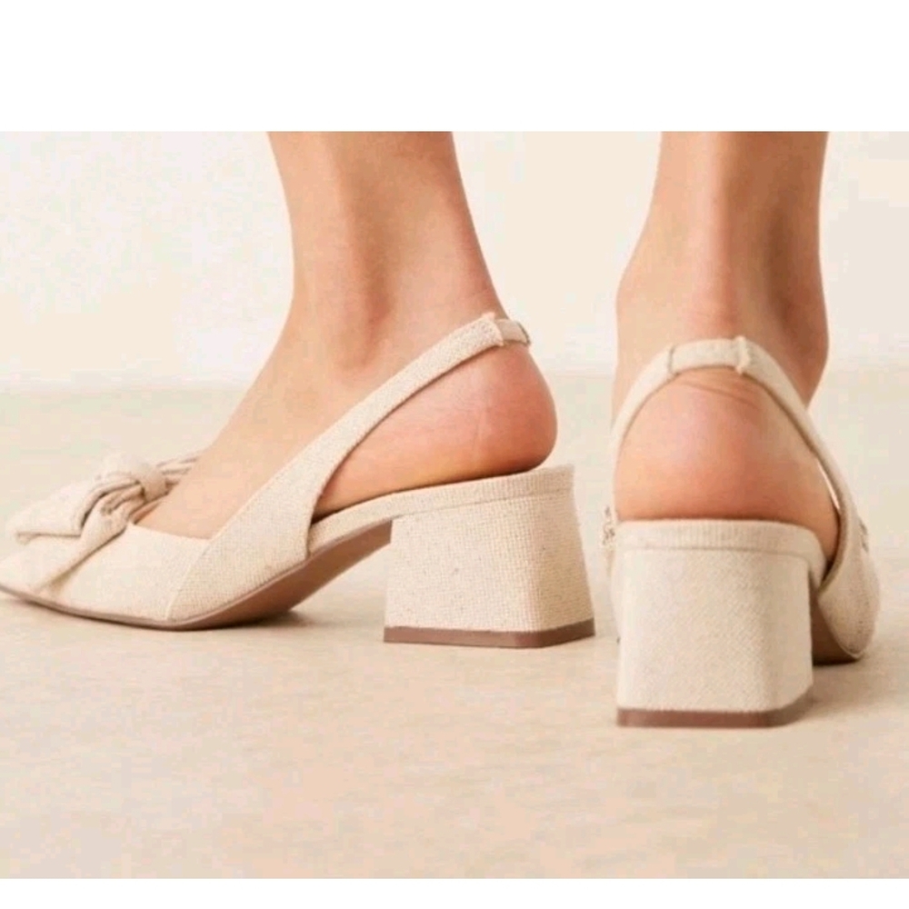 Asos Design Beige Bow-Accent Slingback Block Heel Pumps 10 - Picture 4 of 13